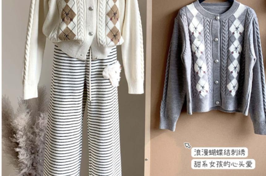 Argyle Print Button-Up Cardigan Product Image