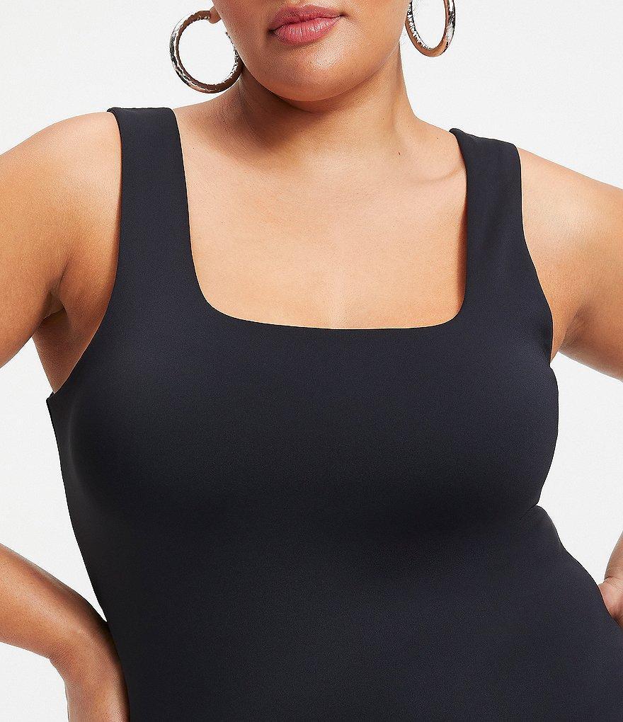 Good American Plus Size Scuba Knit Modern Square Neck Sleeveless Wide Strap Tank Bodysuit Product Image