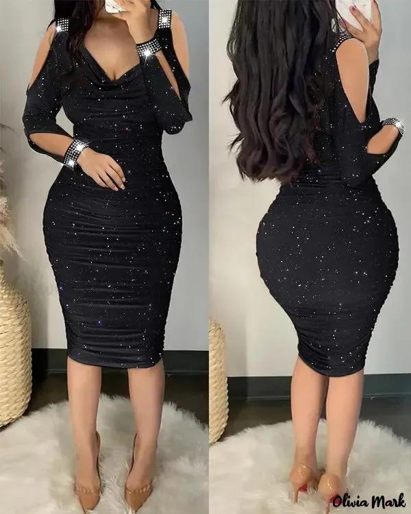 Olivia Mark – Sparkly bodycon dress with off the shoulders and rhinestone decoration Product Image