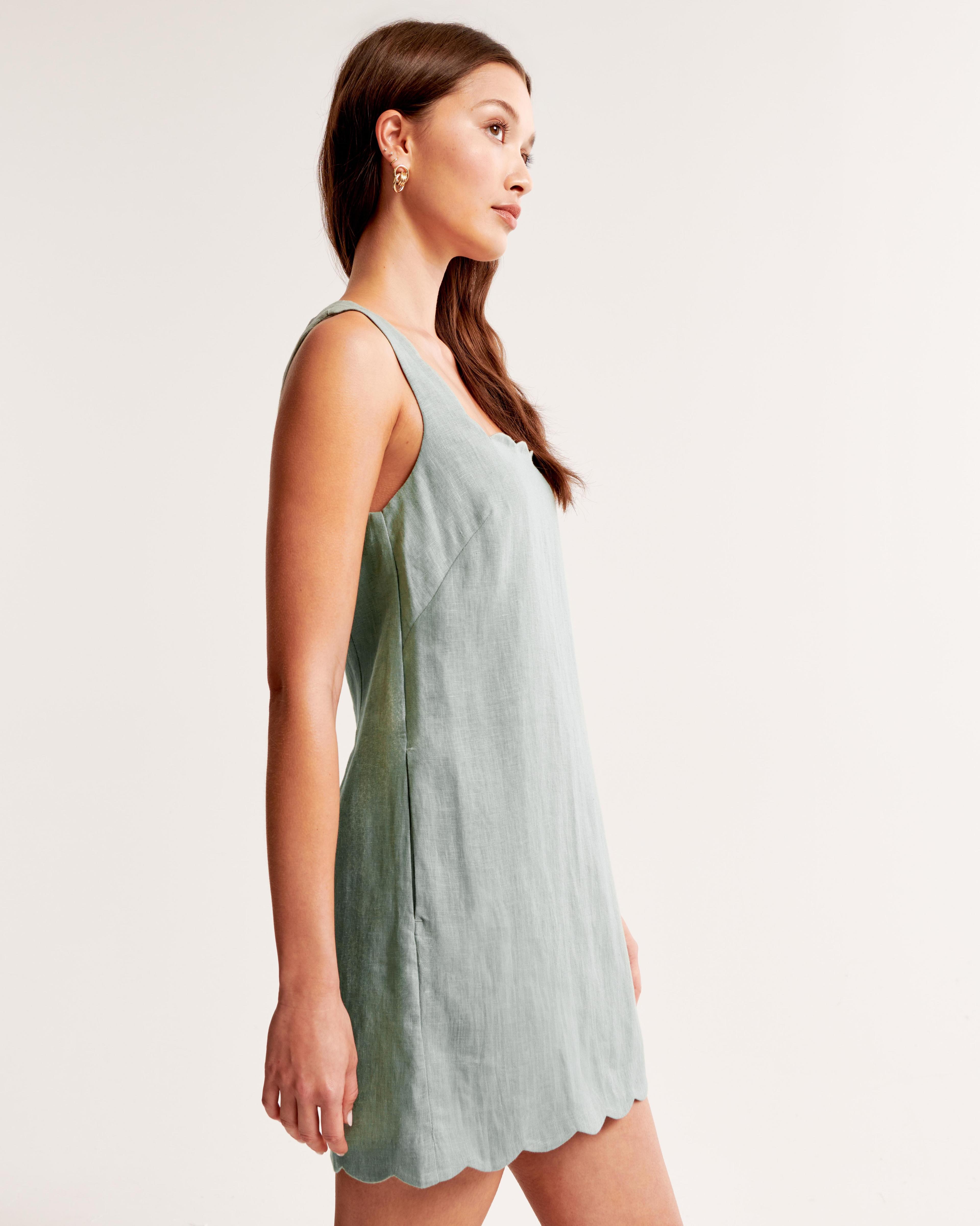 Premium Linen Scalloped Mini Dress Product Image