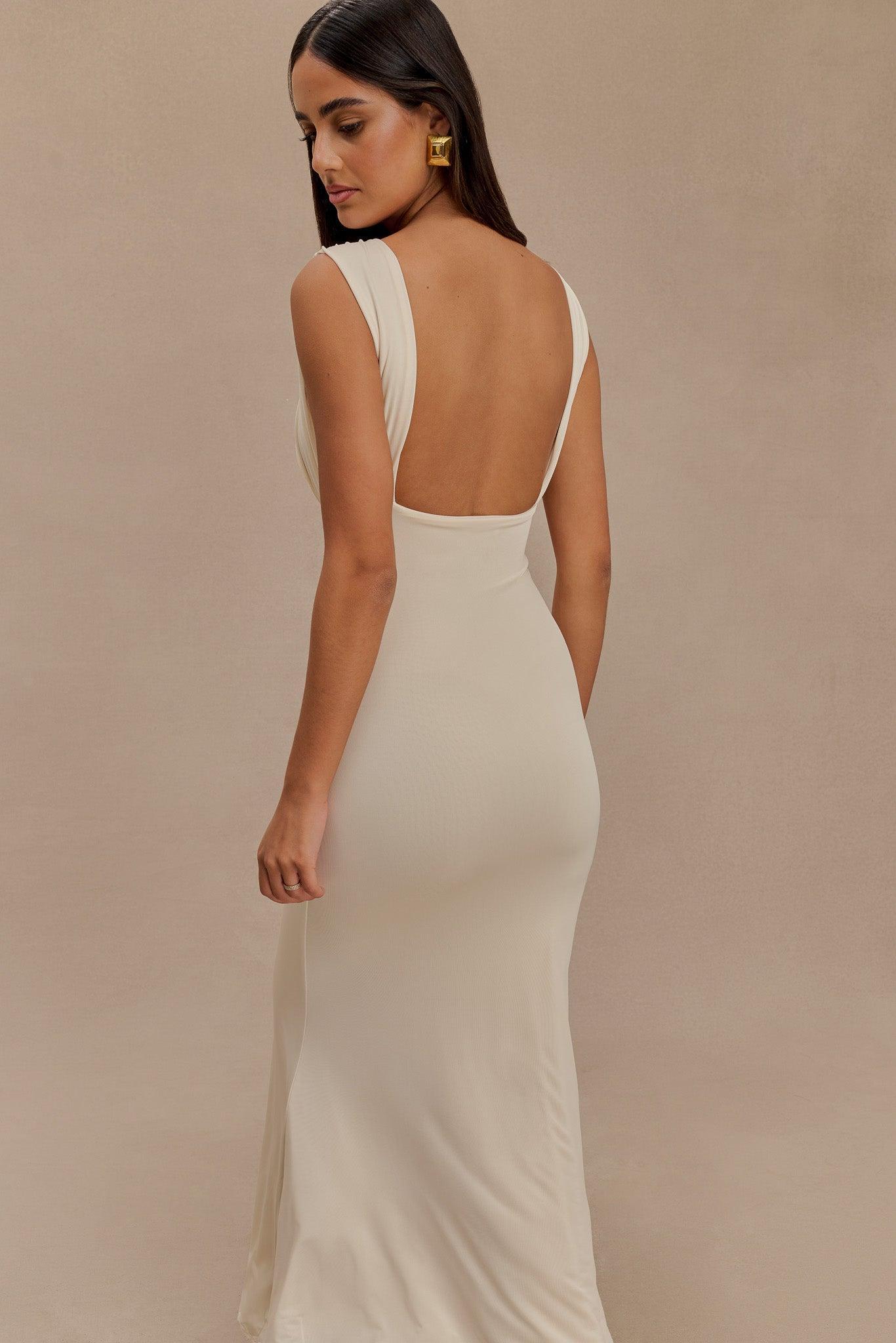 Malia Slinky Ruched Maxi Dress - Ivory Product Image