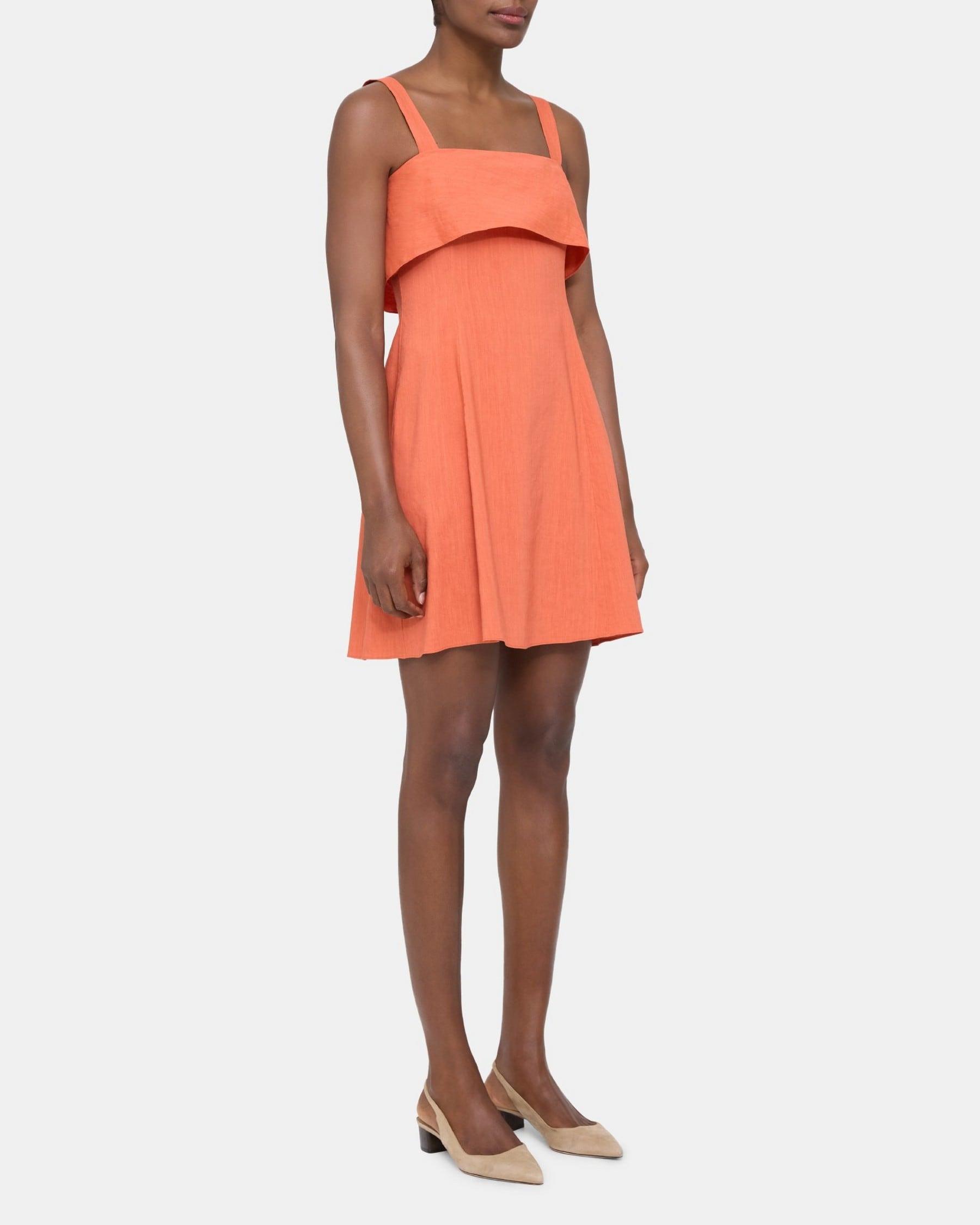 Draped Back Dress in Linen-Blend Product Image