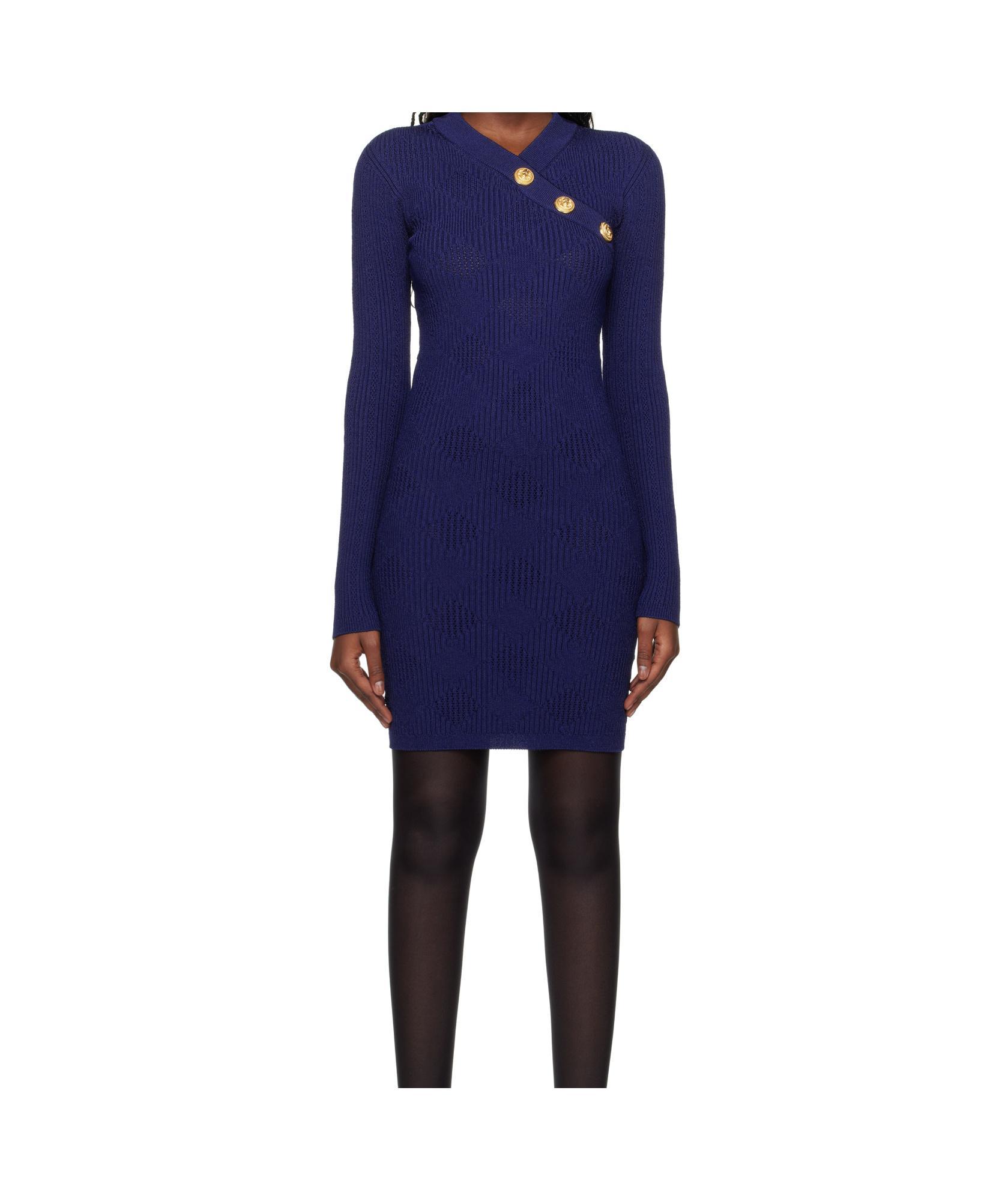 BALMAIN Long-sleeved Dress In Blue Product Image