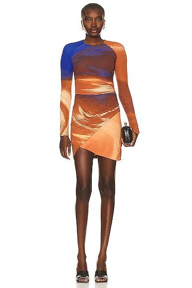 SIMKHAI Abby Long Sleeve Ruched Mini Dress in Rust Product Image