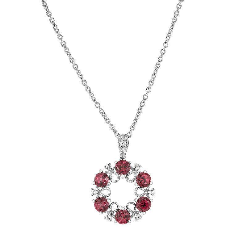 Sterling Silver Rhodolite Garnet & White Topaz Circle Pendant Necklace, Womens Product Image