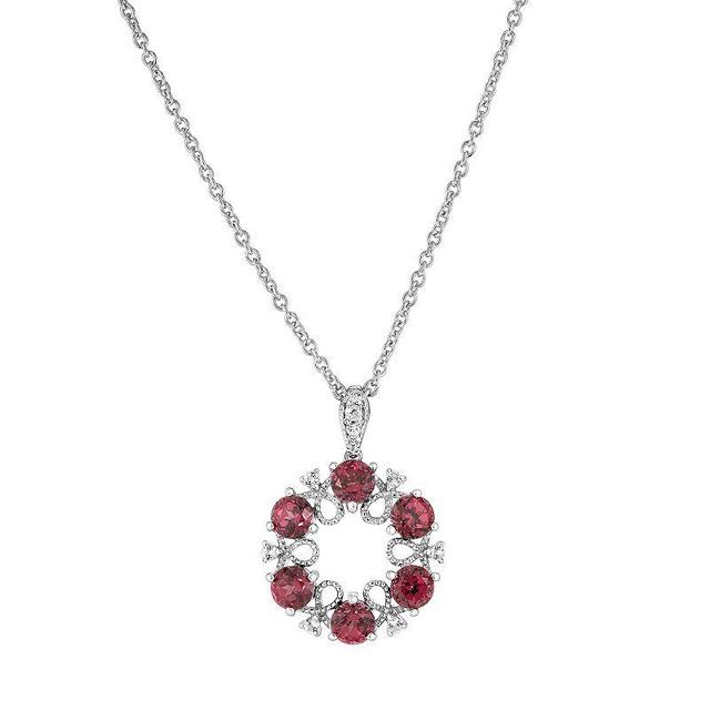 Sterling Silver Rhodolite Garnet & White Topaz Circle Pendant Necklace, Womens Product Image