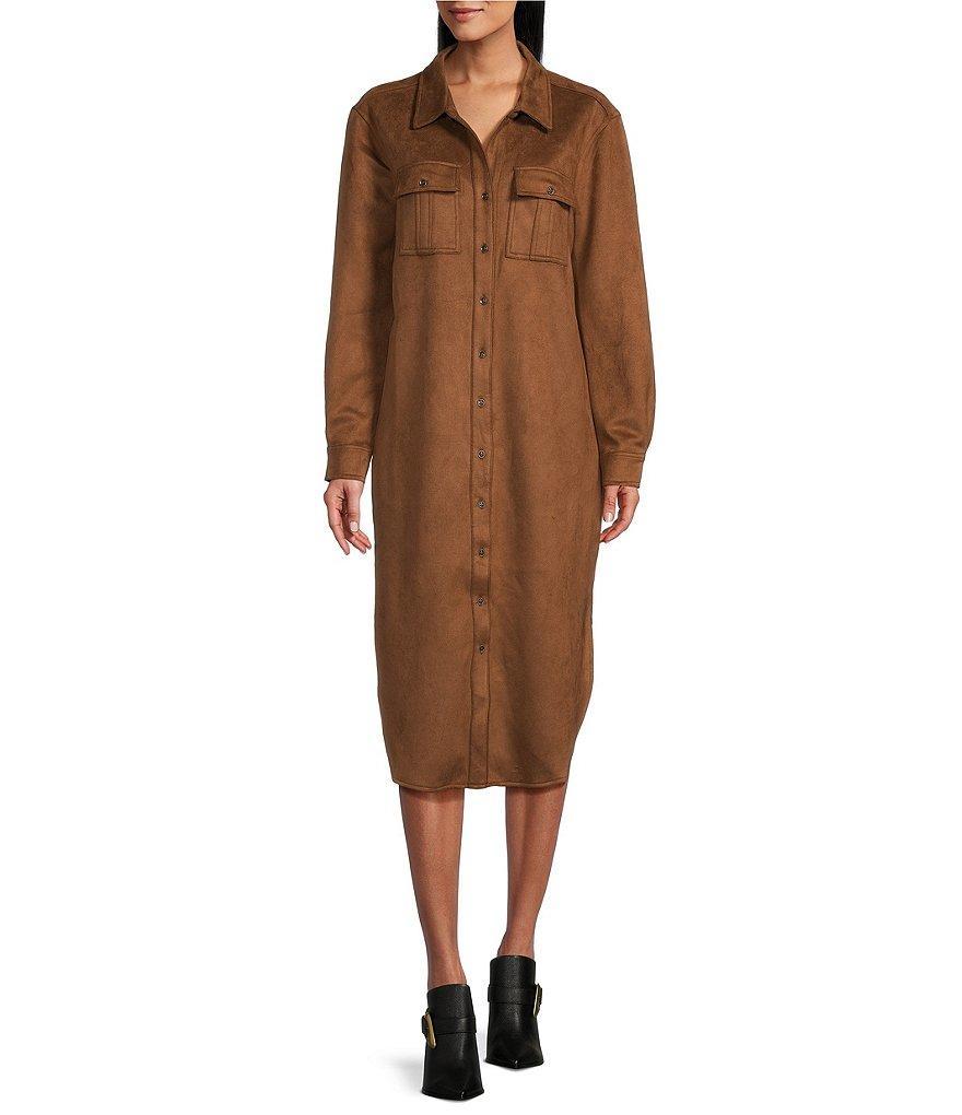 Westbound Long Sleeve Button Front Suede Dress product image