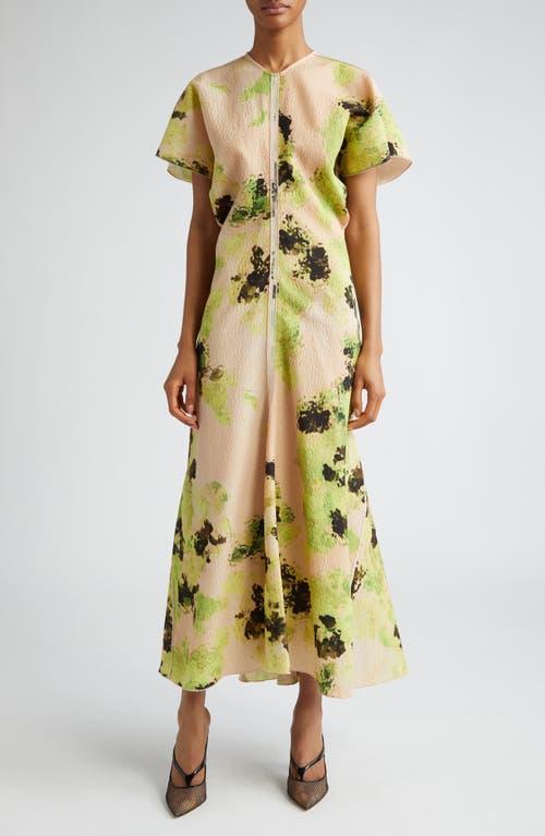 Draped Printed Midi Dress In Peach Lime Product Image