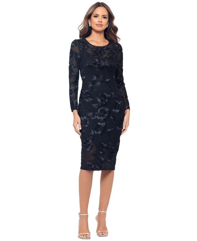 Betsy & Adam Womens Soutache Mesh Long-Sleeve Sheath Dress Product Image