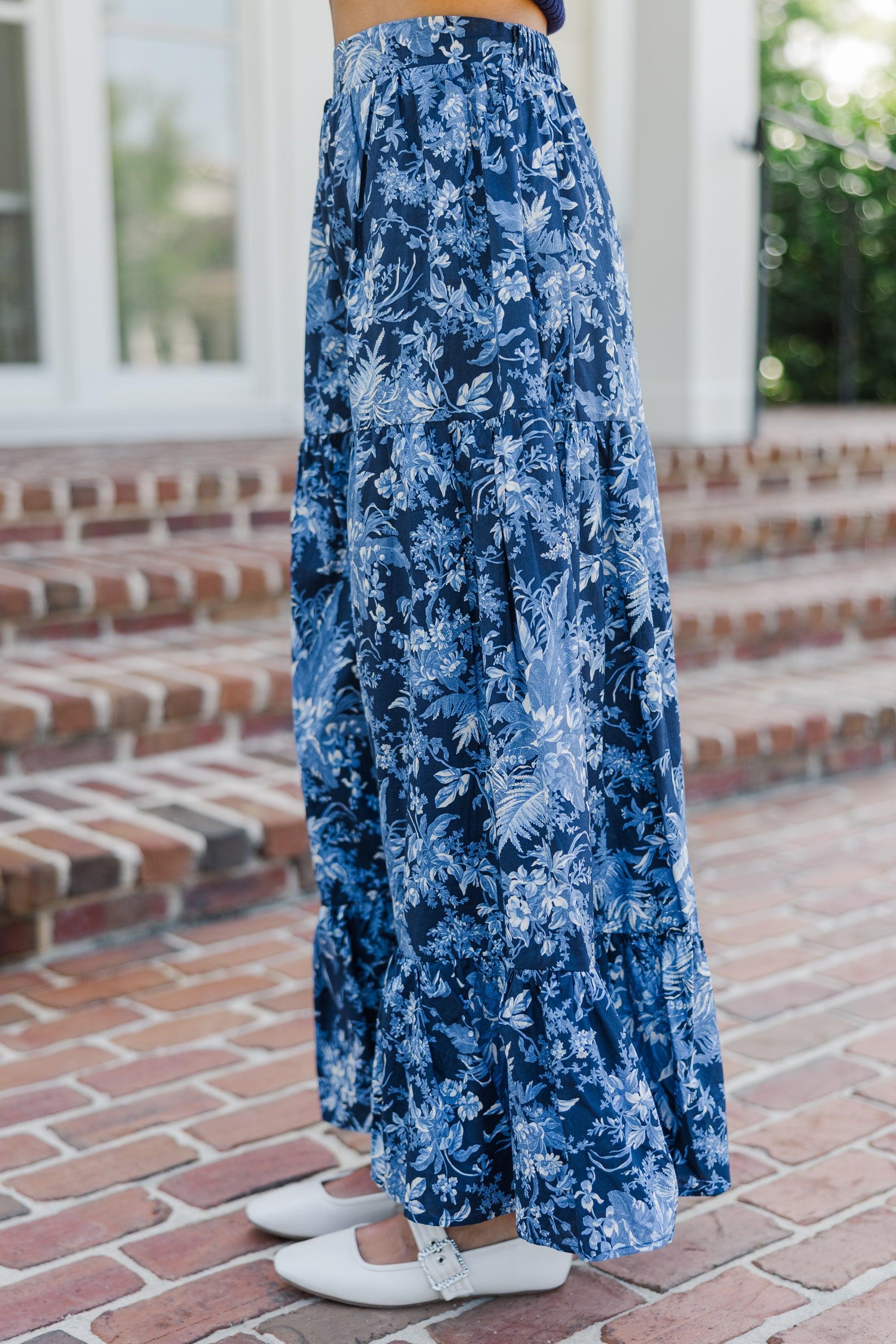 How I Feel Navy Blue Floral Maxi Skirt Female Product Image