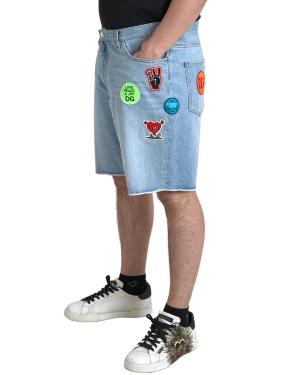 Light Blue Cotton Men Bermuda Denim Shorts Product Image