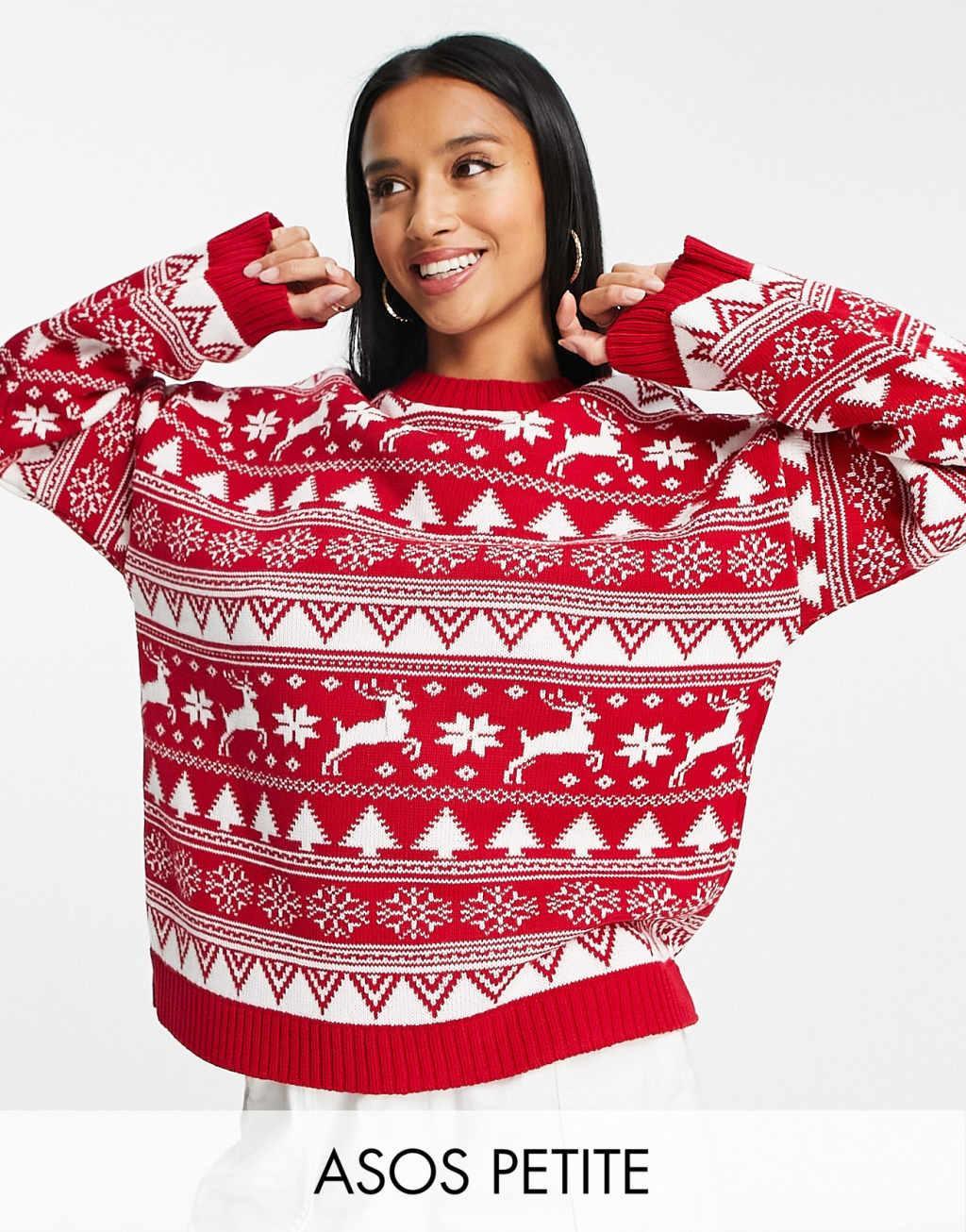 ASOS DESIGN Petite Christmas sweater in Fairisle pattern product image