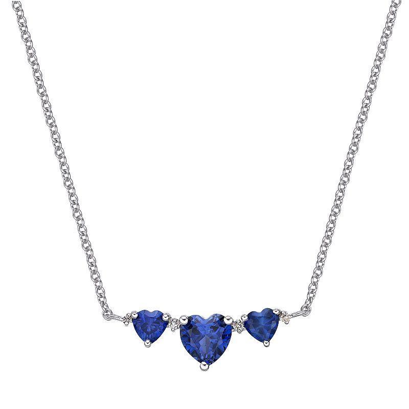 Gemminded Sterling Silver Lab-Created Sapphire & Diamond Accent Pendant Necklace, Womens Blue Product Image