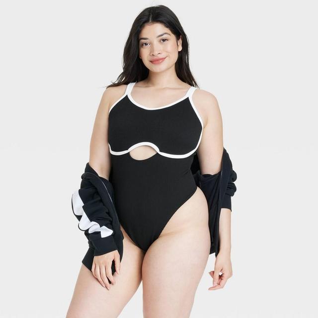 Womens Contrast Trim Keyhole Bodysuit - Colsie Black 1X Product Image