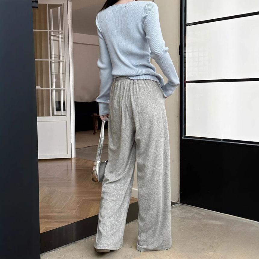 Drawstring Waist Plain Wide Leg Pants Product Image