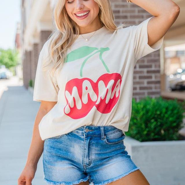 Cherry Mama Ivory Oversized Graphic Tee Product Image