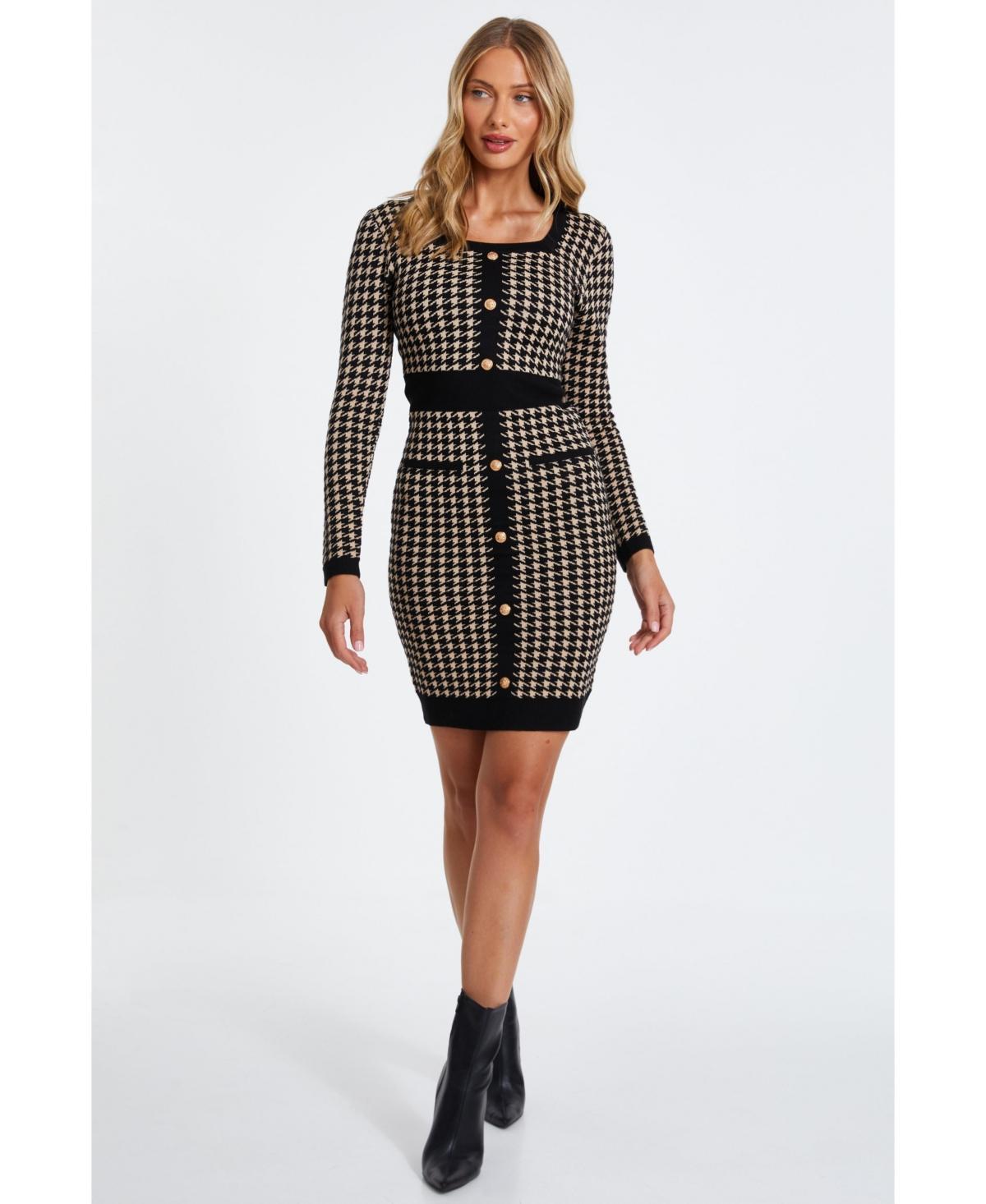 Quiz Womens Knit Houndstooth Button Front Sweater Dress product image