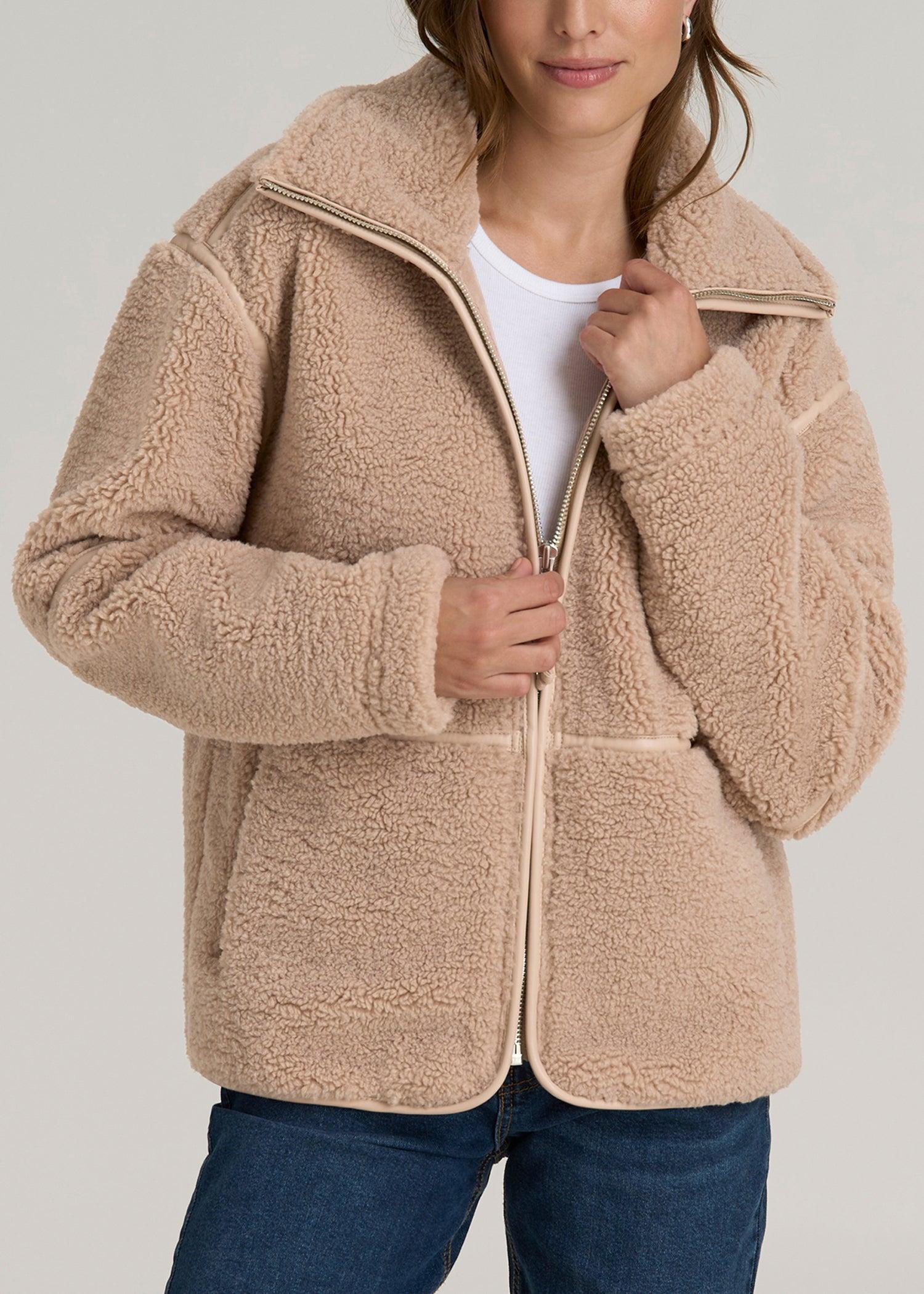 Relaxed Shearling Jacket for Tall Women in Warm Taupe Female Product Image