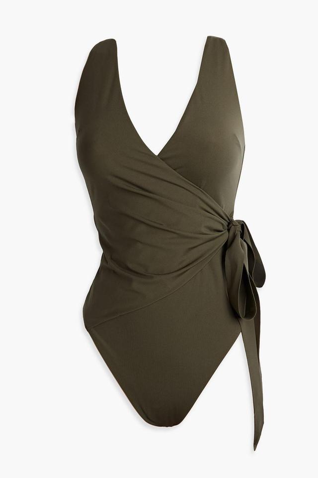 Sculpt Tie Wrap-effect Swimsuit In Army Green Product Image