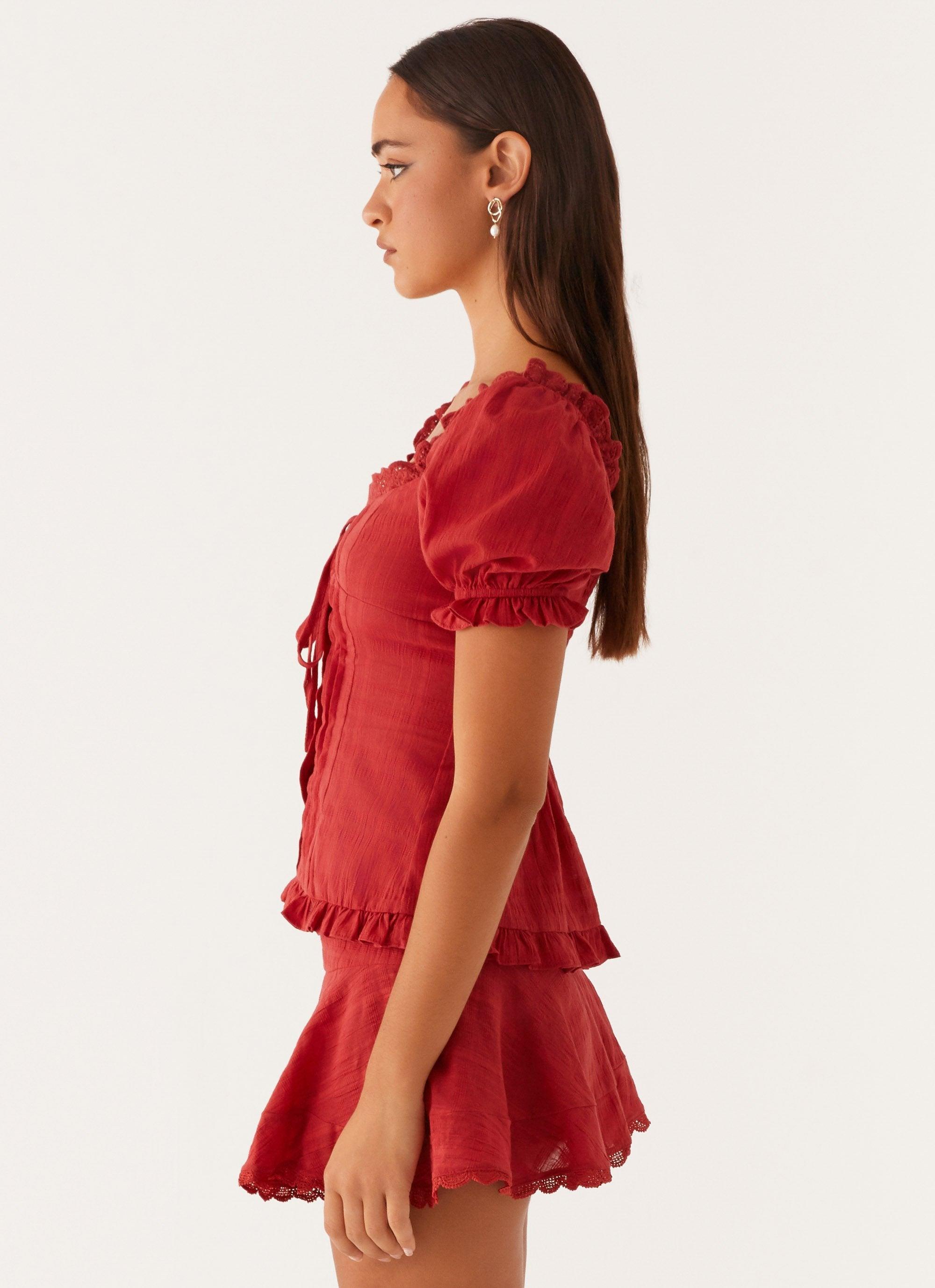 Hundred Percent Puff Sleeve Top - Red Product Image