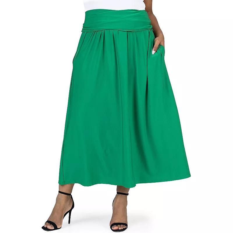 Plus Size 24Seven Comfort Apparel Foldover Maxi Skirt With Pockets, Womens Product Image