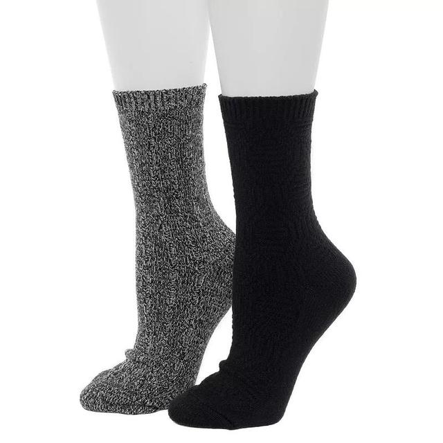 Womens Cuddl Duds 2-Pack Plushfill Lace Diamond Twist with Rib Crew Socks Product Image