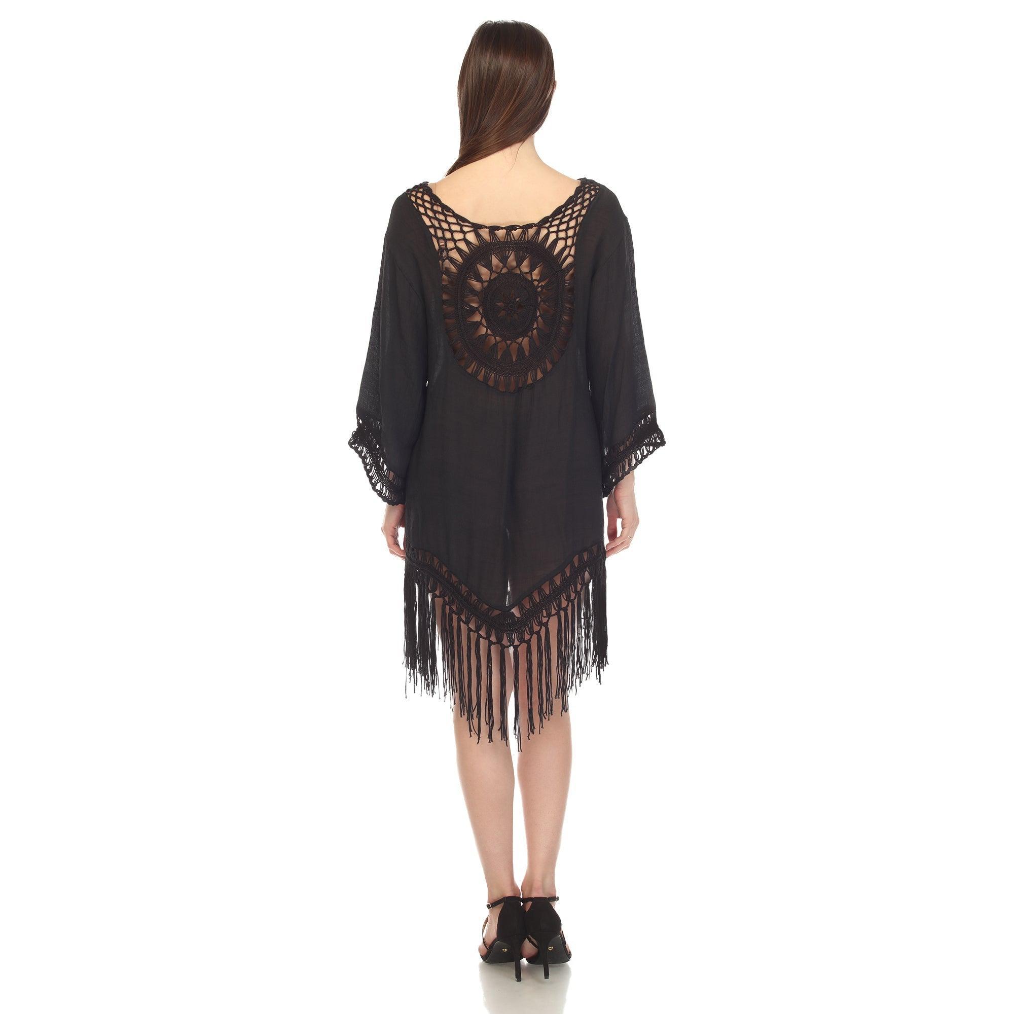 Crocheted Fringed Trim Dress Cover Up Product Image