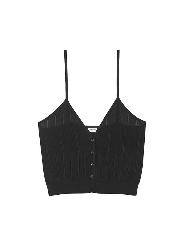 Saint Laurent - Button-up Pointelle-knit Cami Top - Womens - Black Product Image