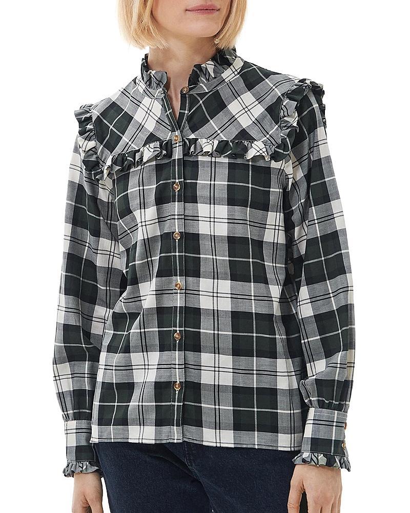 Womens Barbour Angelina Plaid Cotton Ruffled-Yoke Shirt product image