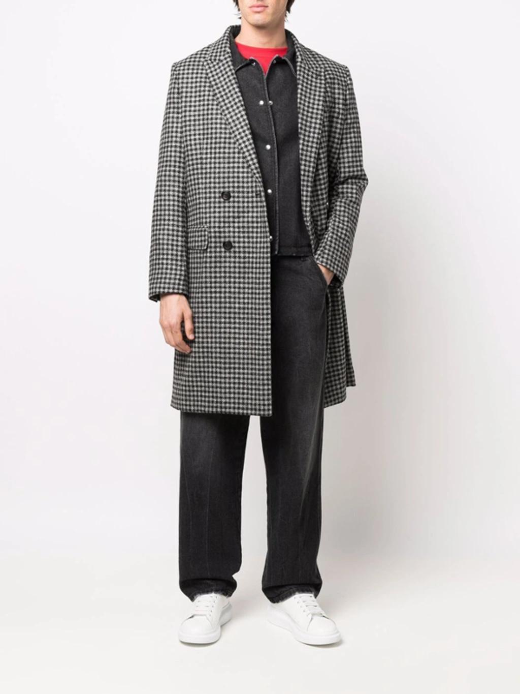 Double Breasted Checked Coat In Grey Product Image