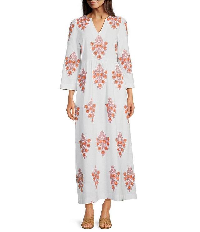 tyler boe Lana Woven Floral Embroidered Split V-Neck Bracelet Sleeve Maxi A-Line Dress Product Image