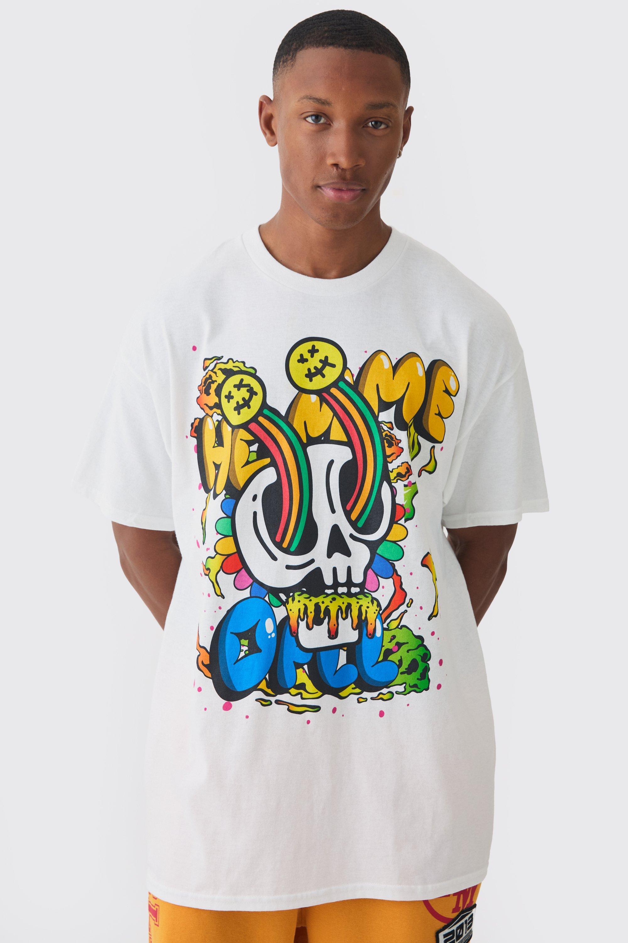 Oversized Skull Cartoon Print T-shirt | boohooMAN USA Product Image