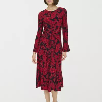 Marc New York Womens Long Sleeve Paisley Midi Fit + Flare Dress product image