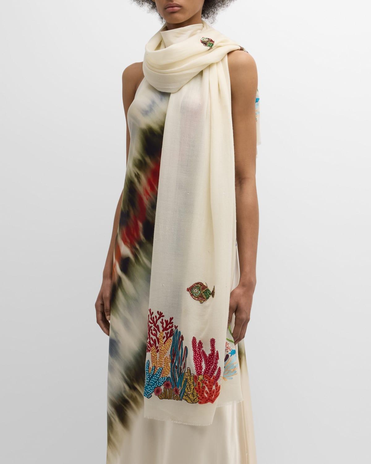 Swirling Reef Embellished Merino Wool Scarf  product image