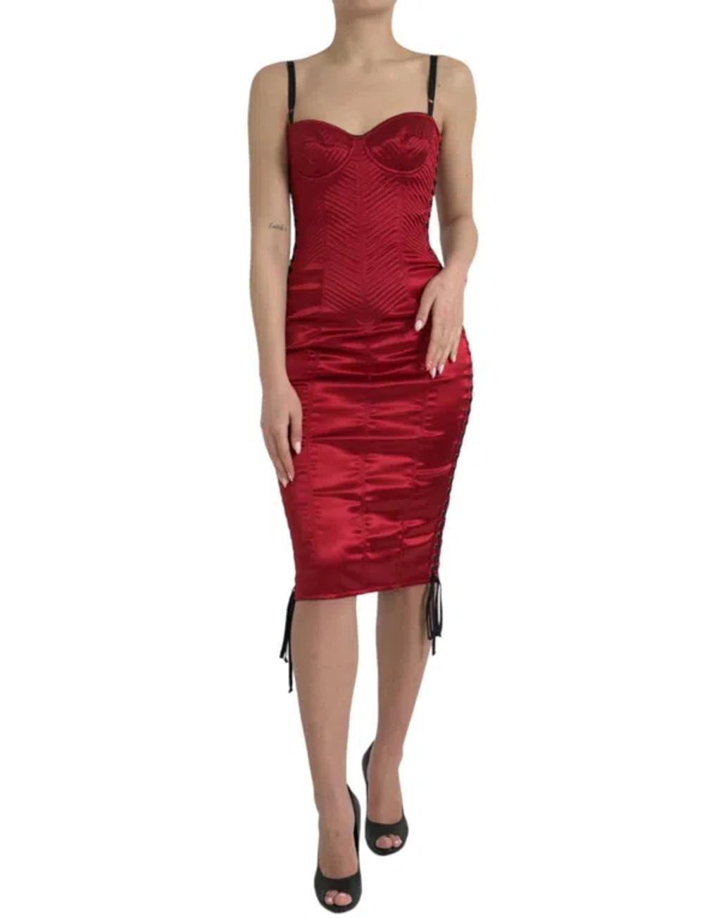 DOLCE & GABBANA Sweetheart-neck Silk Midi Dress In Red Product Image