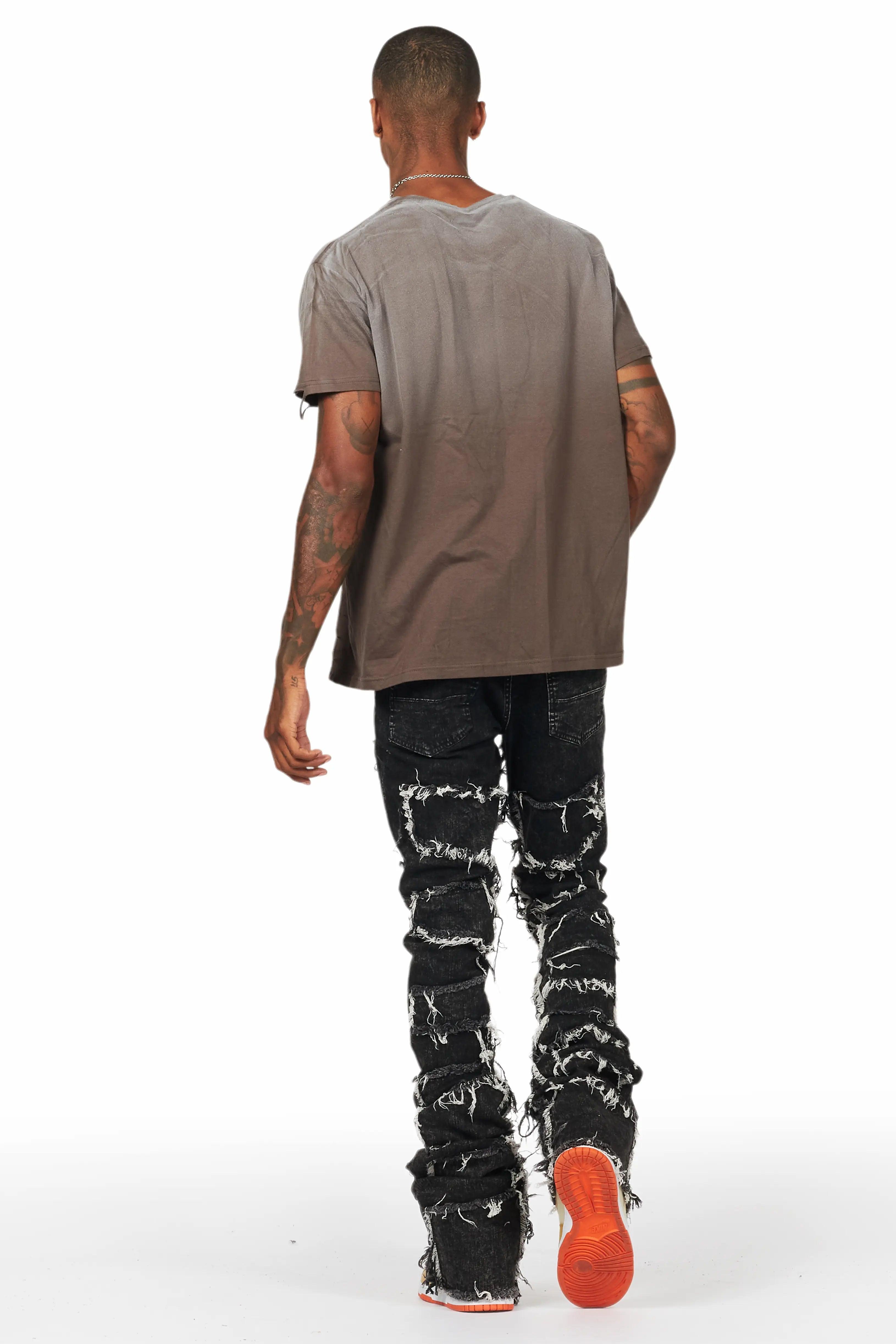 Hallia Dark Grey Stacked Flare Jean Male Product Image