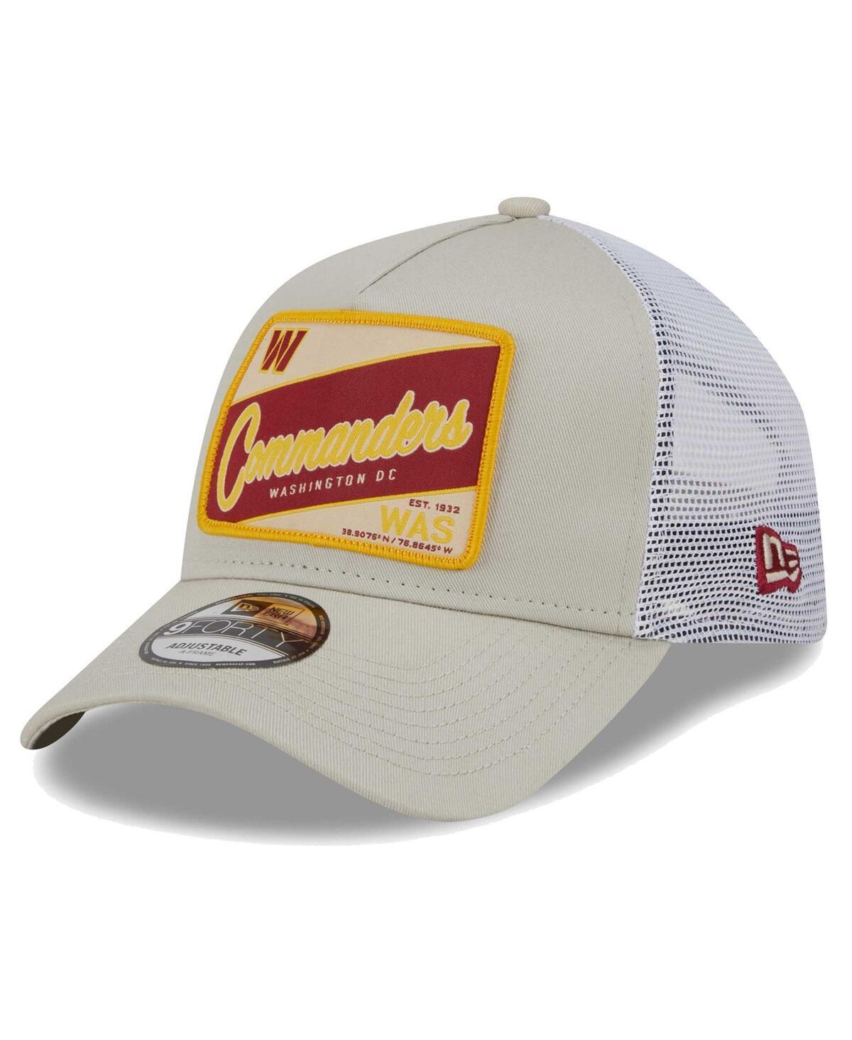 Mens New Era Stone/White Washington Commanders Happy Camper A-Frame Trucker 9FORTY Adjustable Hat Product Image