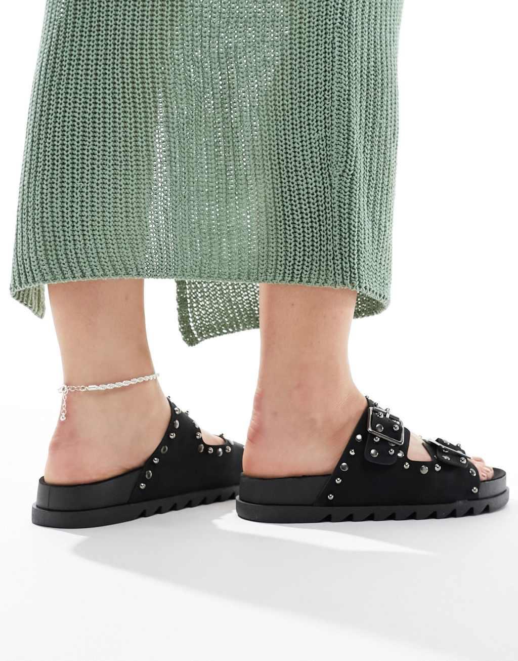 ASOS DESIGN Wide Fit Fantasy studded flat sandal Product Image