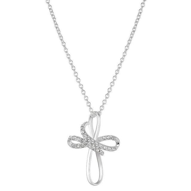 Brilliance Crystal Twist Cross Necklace, Womens Silver Tone Product Image