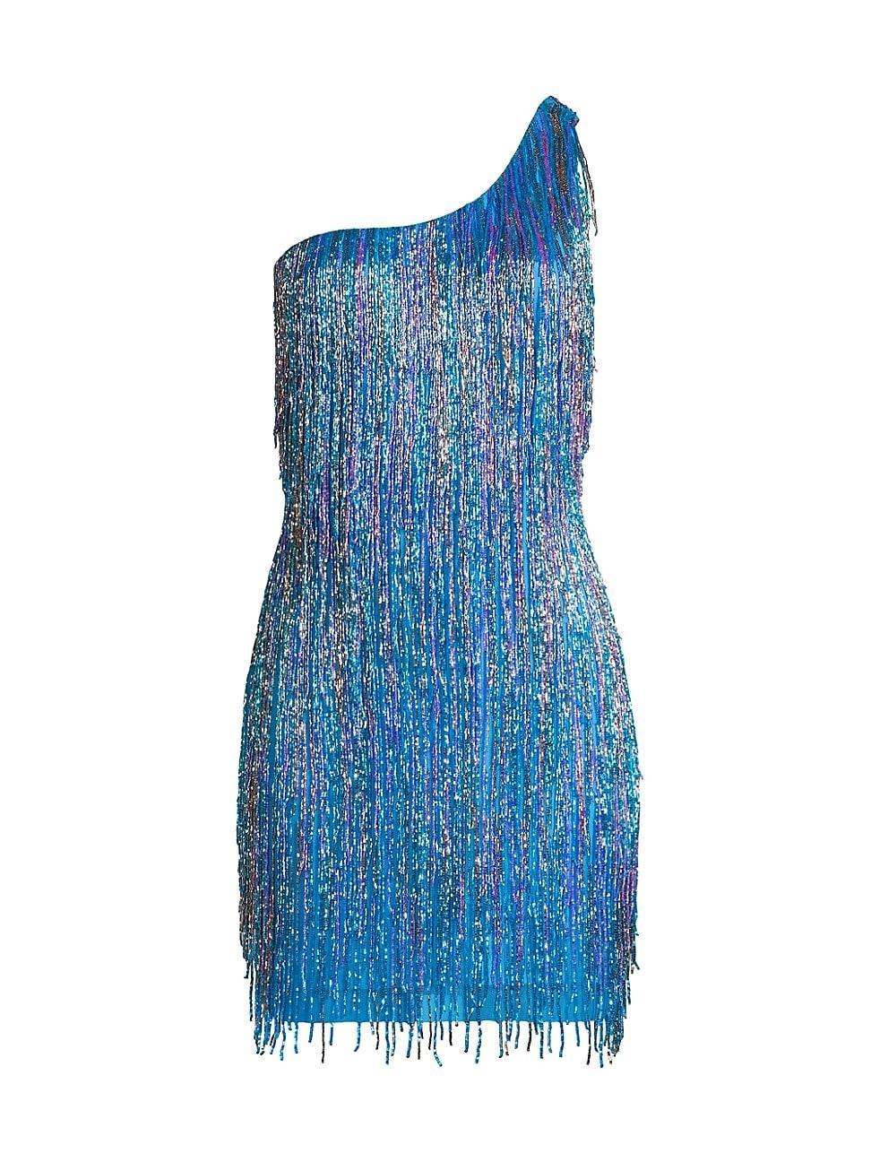 Womens Beaded One-Shoulder Minidress Product Image