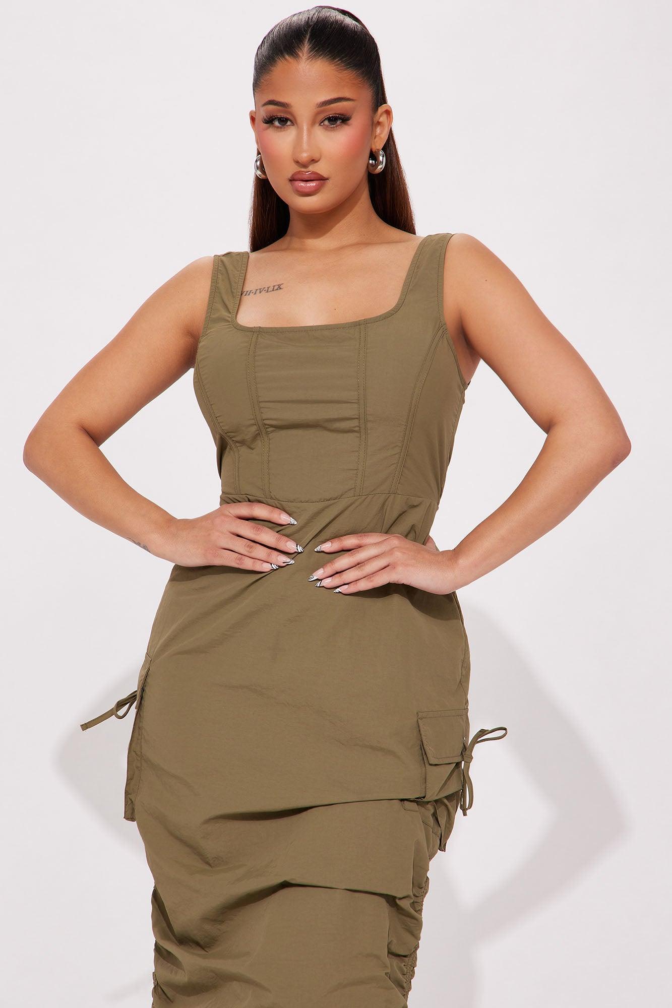 Lottie Windbreaker Cargo Midi Dress - Olive Product Image