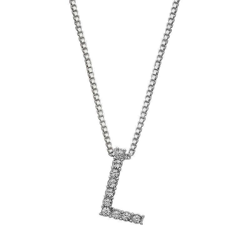 Brilliance Silver Plated Crystal Initial Pendant, Womens White Product Image