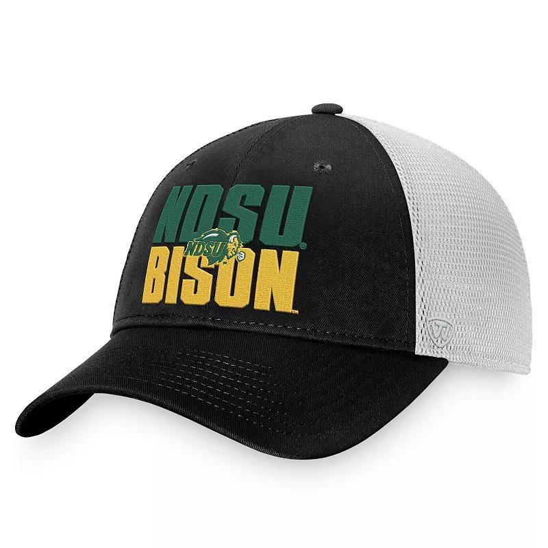 Mens Top of the World Black/White NDSU Bison Stockpile Trucker Snapback Hat Product Image