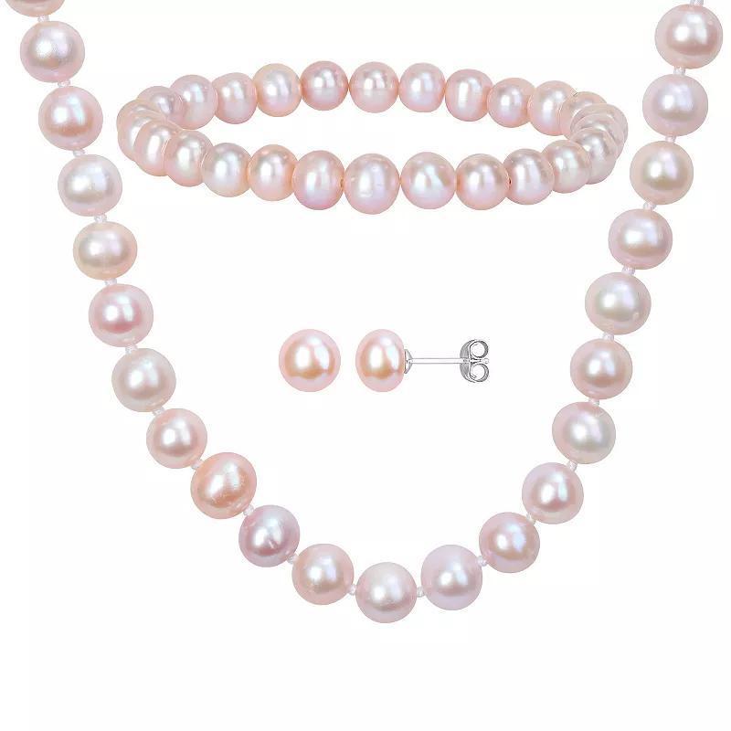 Stella Grace Pink Freshwater Cultured Pearl Necklace, Stretch Bracelet & Stud Earrings 3-piece Set, Womens Sterling Product Image