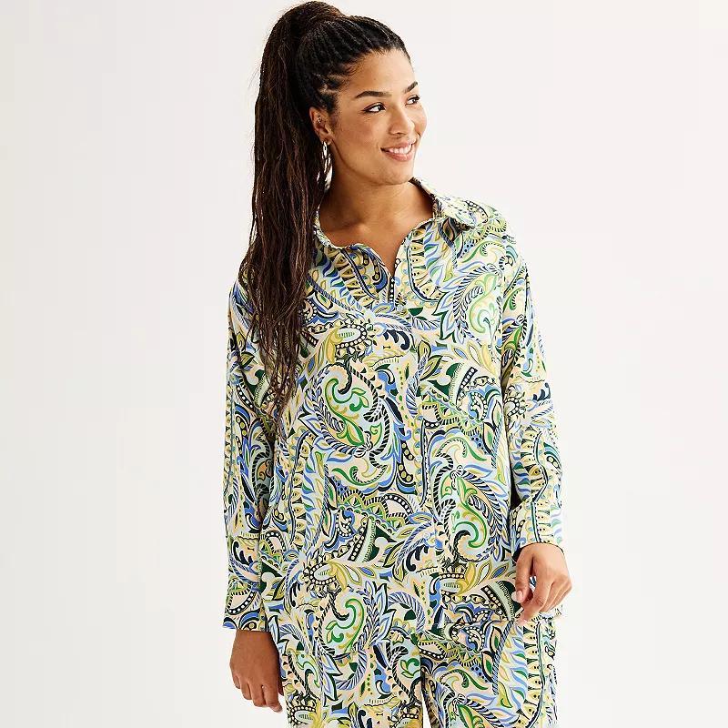 Plus Size INTEMPO Satin Button Down Shirt, Womens Product Image