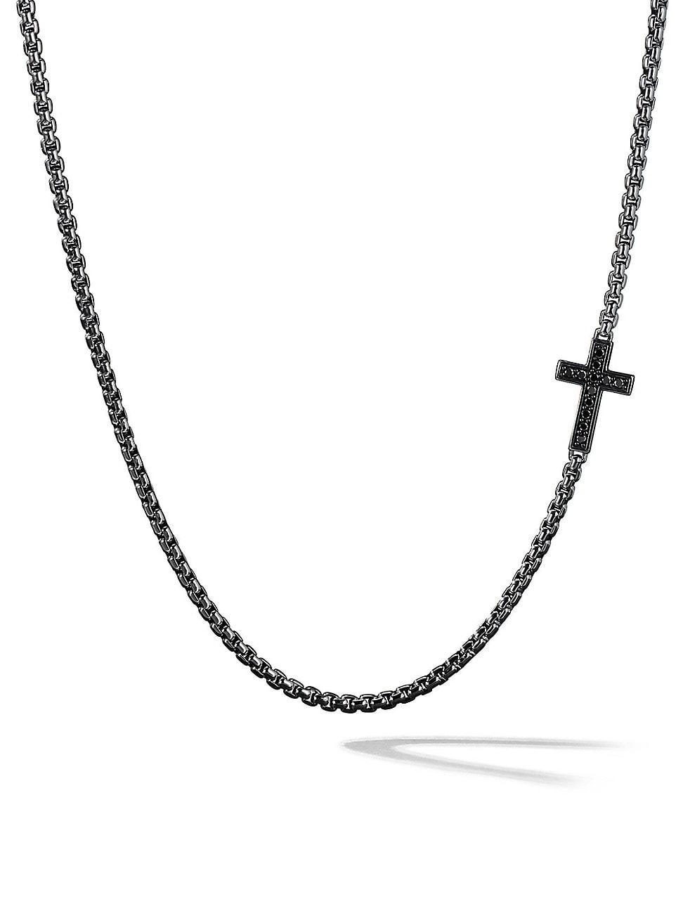 Mens Streamline Cross Station Necklace with Pav Black Diamonds Product Image