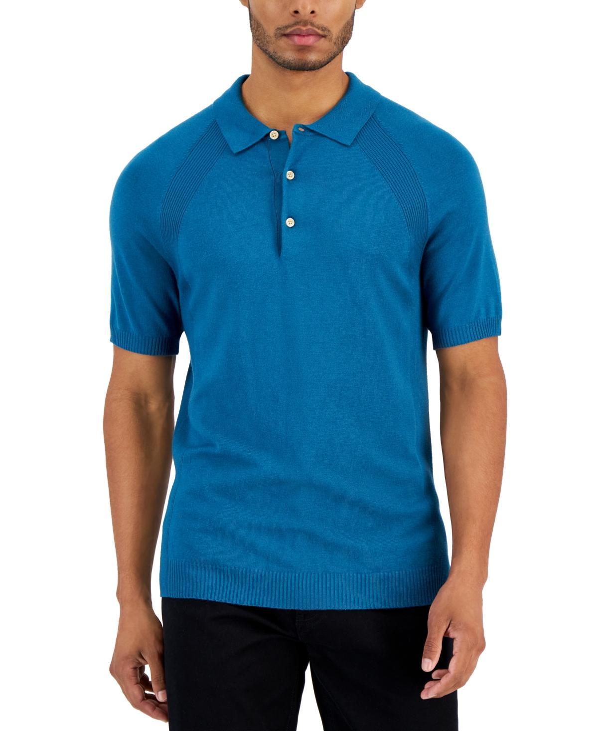 Alfani Mens Ribbed Raglan Sweater-Knit Polo Shirt, Created for Macys Product Image