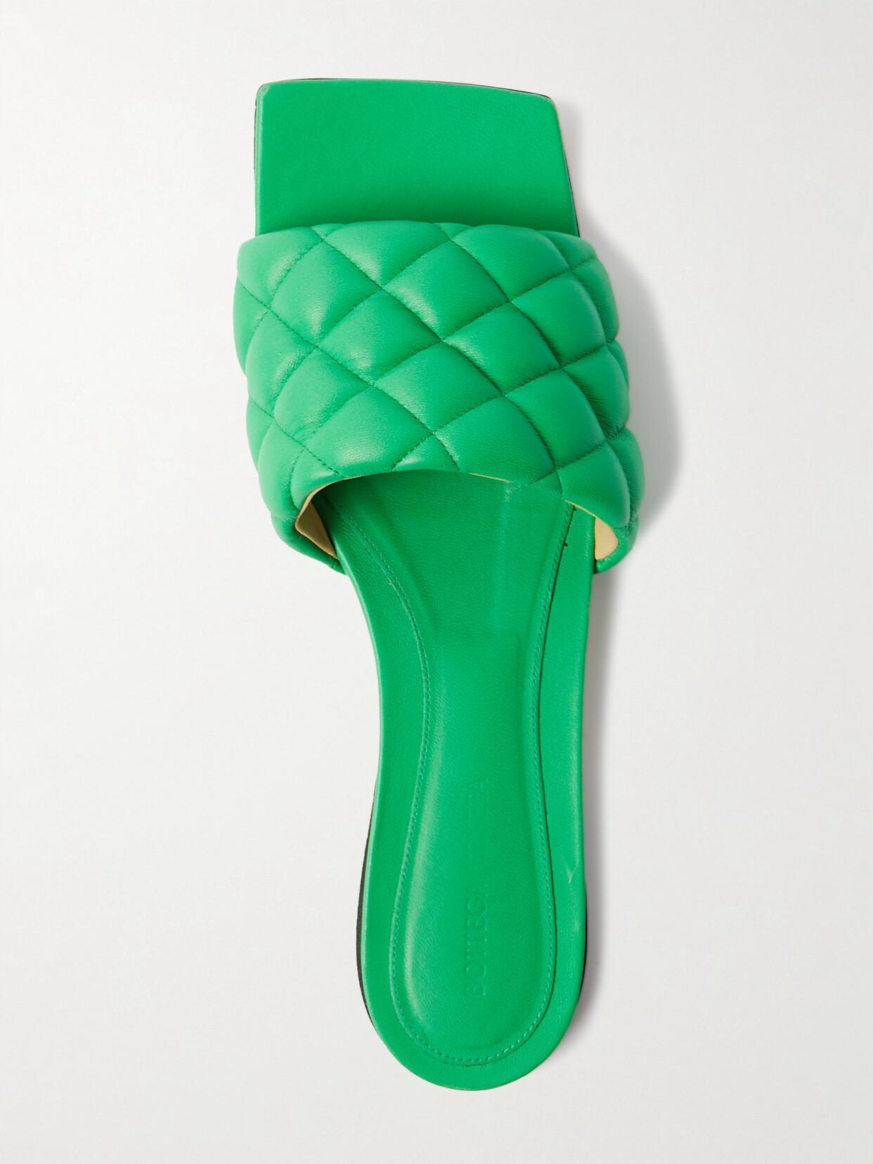 Padded Quilted-leather Slides In Green Product Image