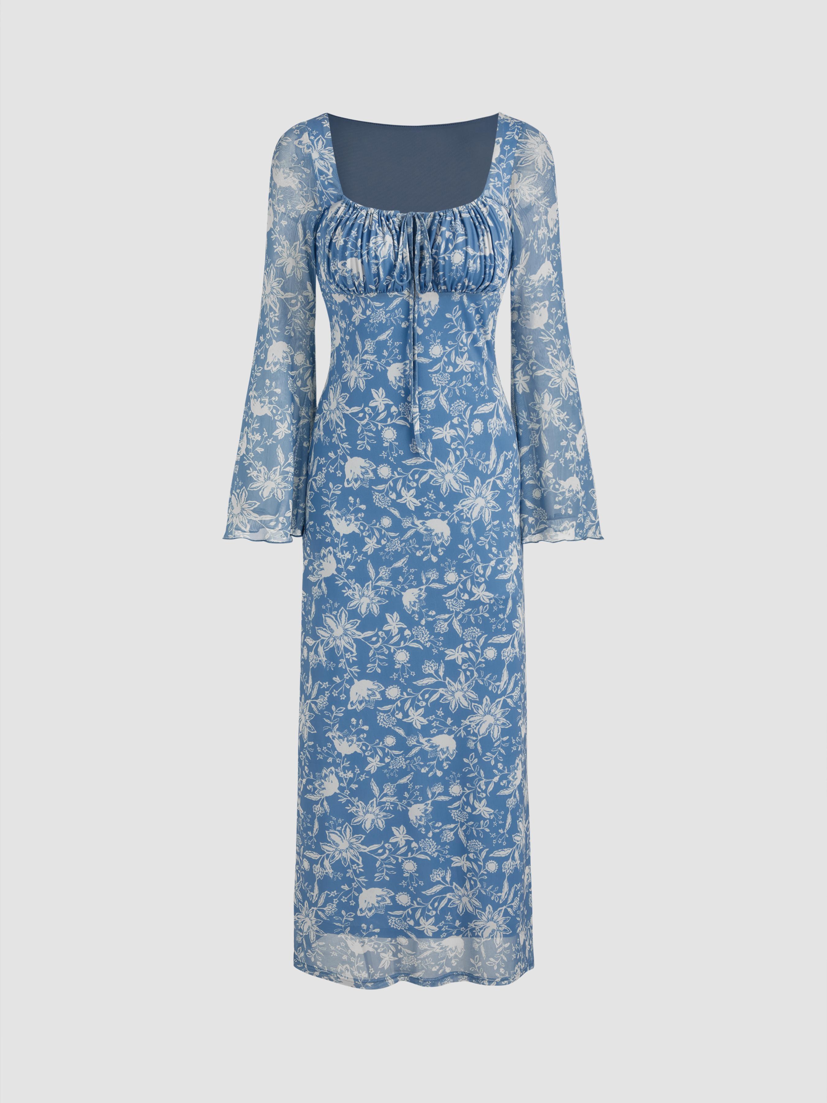 Square Neck Floral Knotted Maxi Dress Product Image