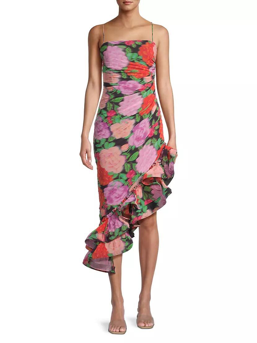 Jude Garden-Print Chiffon Asymmetric Dress Product Image